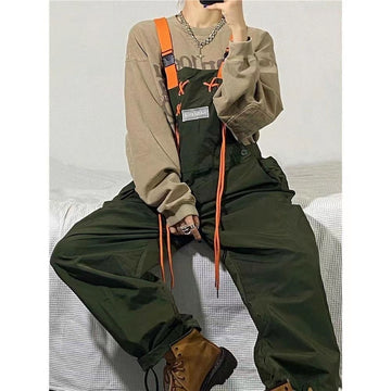 2022 Men's Fashion Retro Army Green Work Suspenders American Streetwear Casual Pants Loose Fashion Trousers Romper Jumpsuit aidase-shop